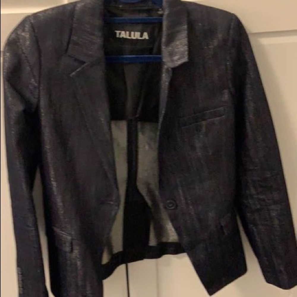 Talula aritzia women denim metallic blazer